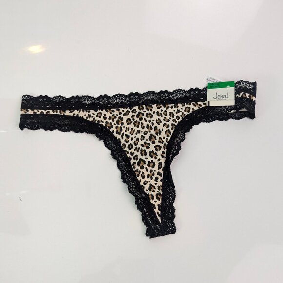 Jenni Womens Lace-Trim Thong Wild Leo - Nude SIZE L - Picture 1 of 3